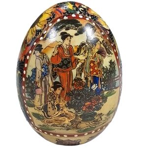 Vintage Japanese Geisha Satsuma Hand Painted Gold Gilt Porcelain Egg